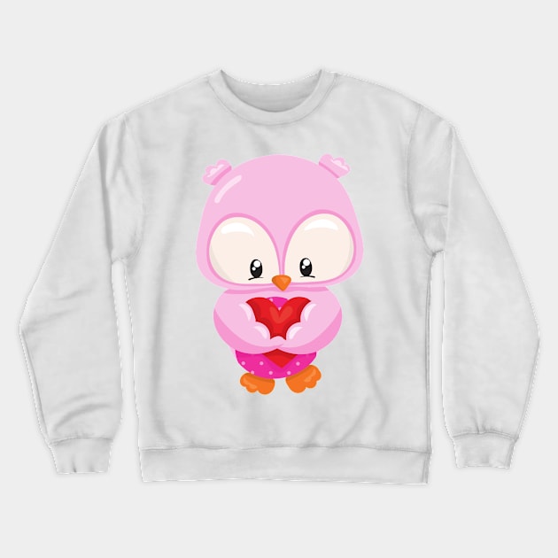 Cute Owl, Little Owl, Owl In Love, Hearts Crewneck Sweatshirt by Jelena Dunčević